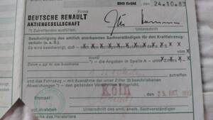 Das ist der original Typenschein bei der Auslieferung in Köln 1983