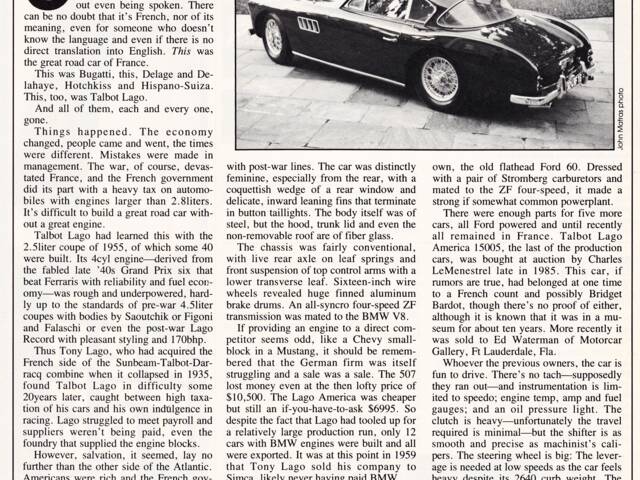 Talbot-Lago 2500 Coupé T14 LS - Auto Week 1986