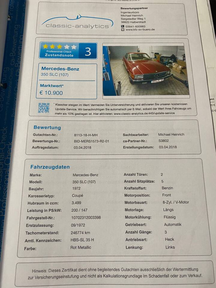 Image 3/4 de Mercedes-Benz 350 SLC (1972)