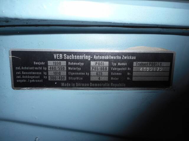 Image 21/21 of Trabant 601 S de Luxe (1992)